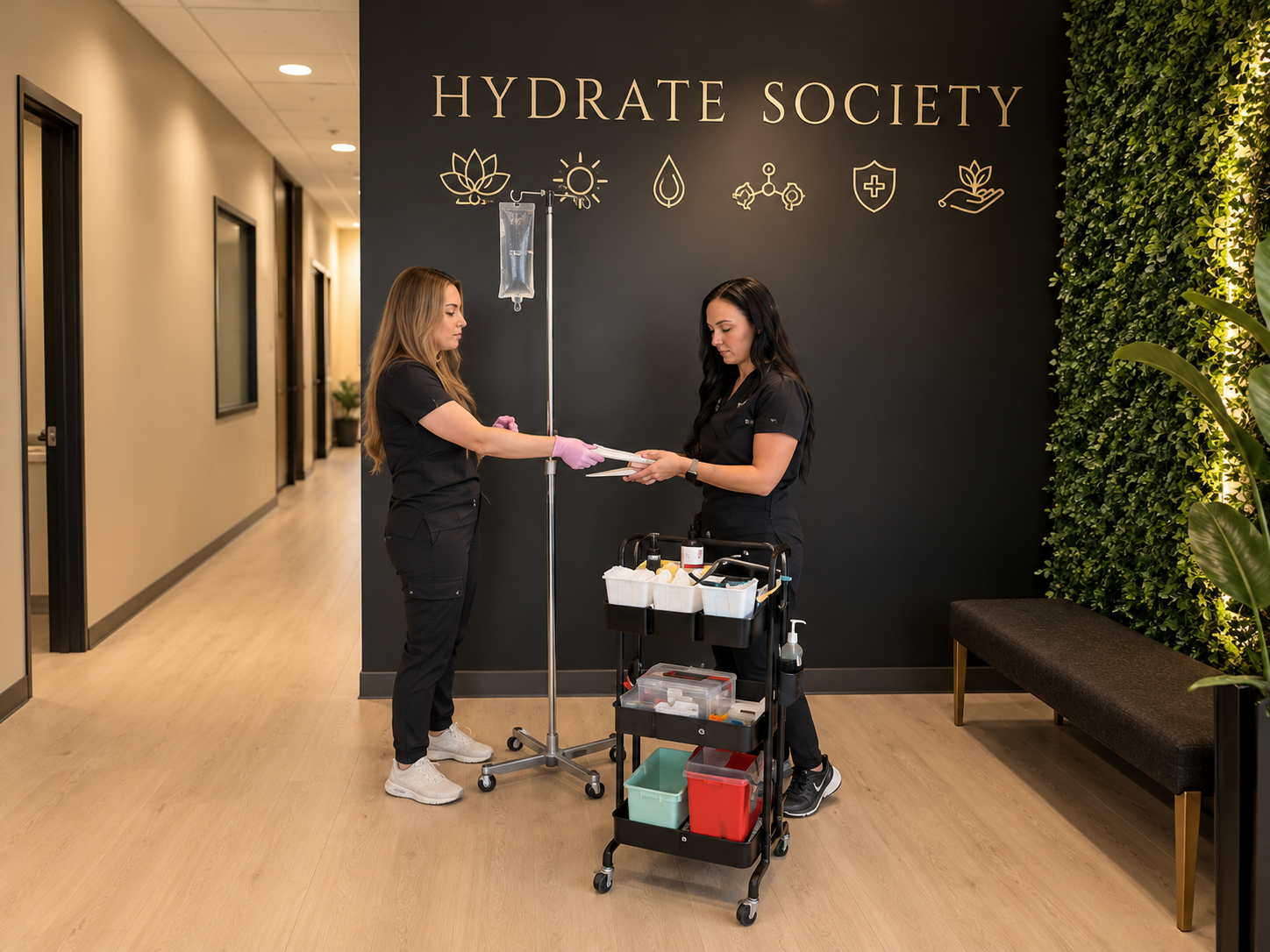 Medical staff administering IV treatment at Hydrate Society